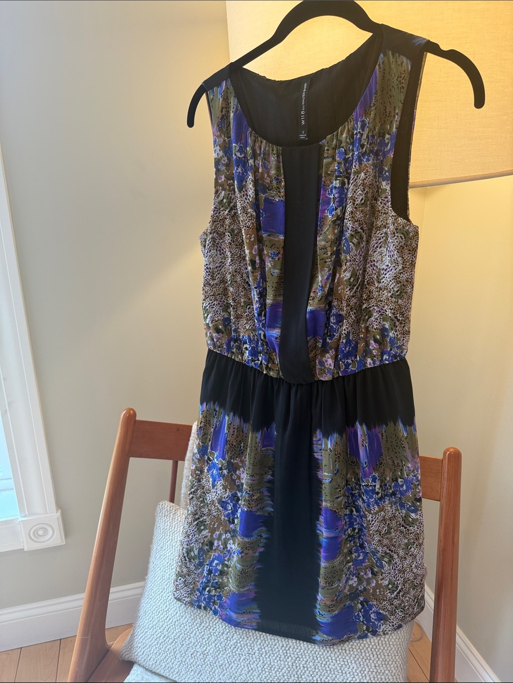 Walter baker Sleeveless Floral Mix animal print leopard BlackBlue purple Dress